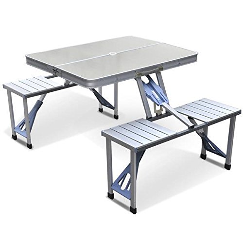 Yaheetech Aluminum Picnic Time Portable Folding Picnic Table with Seating for 4 Silver