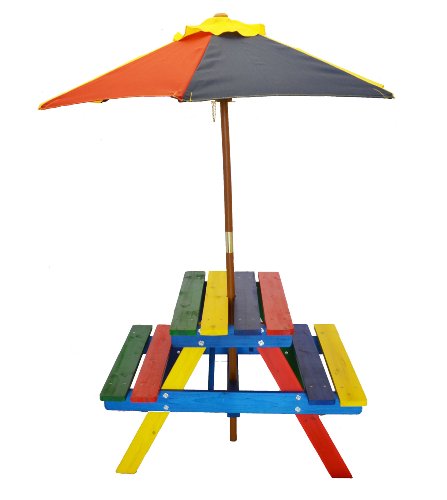 Home and Garden HGC Junior Rainbow Kids Picnic Table Set with Umbrella