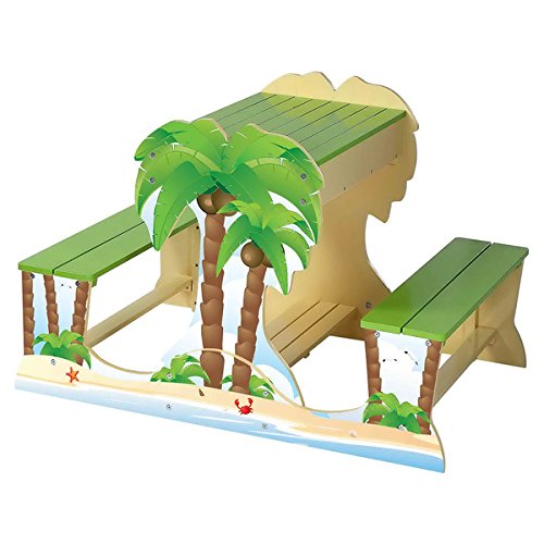 Kids Palm Tree Wood Picnic Table and Sandbox Play Set