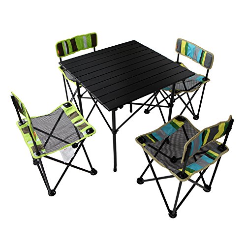 Yodo 5-In-1 Foldable Kids Picnic Table and Chairs Set for Family Outdoor Camping Beach PartyStripe