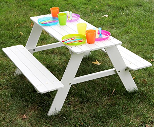 Bigger Kids Picnic Table Solid Wood White 36 X 35 Inches Indoor or Outdoor by Fasthomegoods