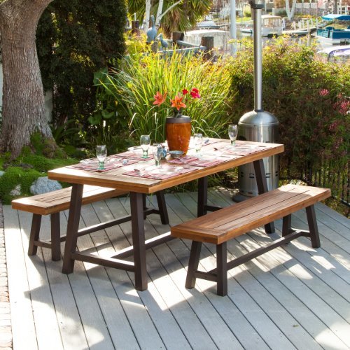 Bowman Wood Picnic Table Style Outdoor Dining Set With Bench Seats