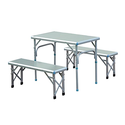 Outsunny 32 Portable Outdoor Picnic Table with Folding Bench Seats - Silver