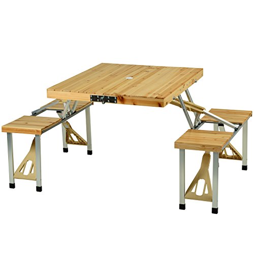 Picnic at Ascot Portable Folding Wooden Outdoor Picnic Table with 4 Seats- Natural