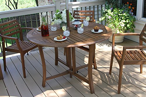 Premium Dining Table Round Outdoor Tables for Picnic Patio or Pool in Modern Contemporary Wood Folding Solid Wooden 48 Inch Design