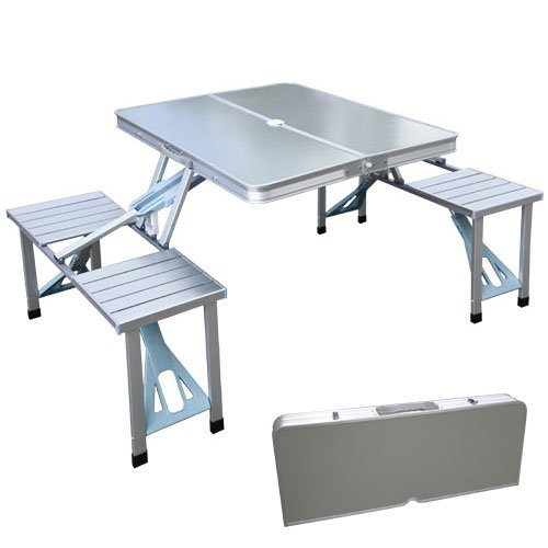 Xtremepowerus Outdoor Aluminum Portable Folding Camp Suitcase Foldable Picnic Table W 4 Seats