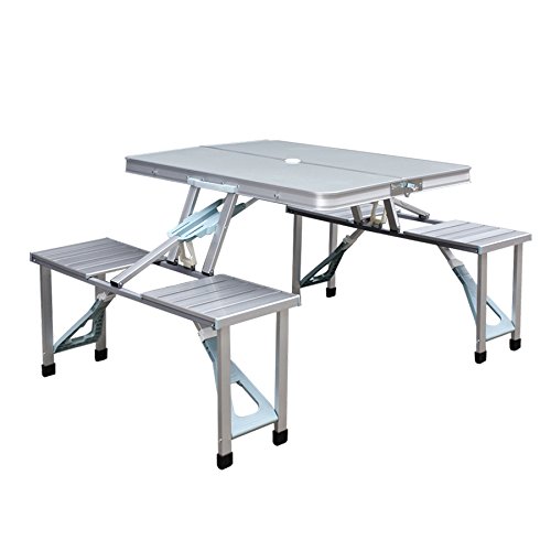 Aluminum Outdoor Picnic Party Dining Kitchen Portable Folding Tableamp Benches 4 Seats