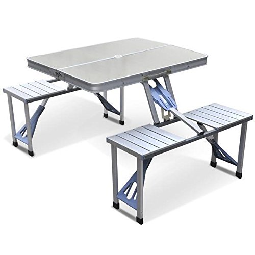 Yaheetech Aluminum Picnic Time Portable Folding Picnic Table With Seating For 4 Silver