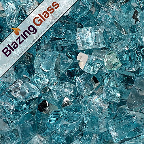 Blazing Fireglass 20-pound Reflective Fire Glass With Fireplace Glass And Fire Pit Glass, 1/2-inch, Azuria Blue