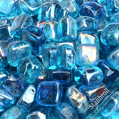 Stanbroil 10-pound 1-inch Fire Glass Cubes For Fireplace Fire Pit, Caribbean Blue Reflective