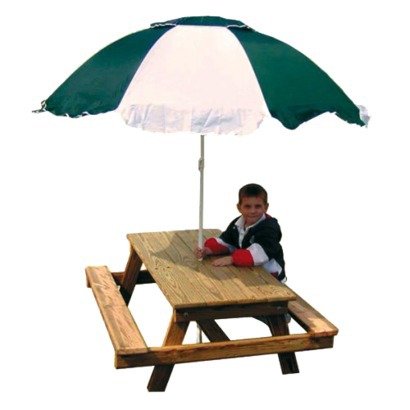 Childrens PINE Picnic Table with Umbrella - REAL DURABLE PINE WOOD