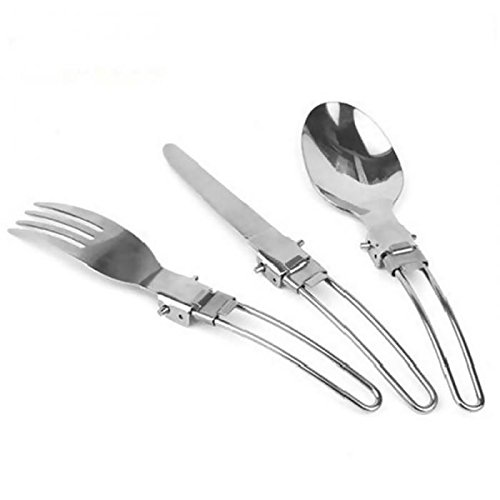 3pcs Fashion Portable Outdoor Camping Picnic Tableware Stainless Steel Folding Fork and Spoon Knife -Ez2Shop
