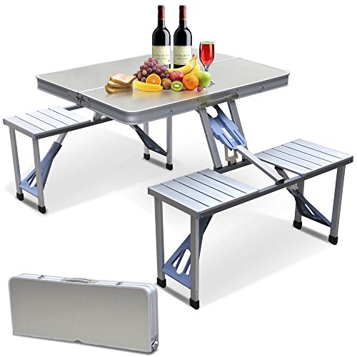 Aluminum Folding Camping Picnic Table With 4 Seats Portable Set Outdoor Garden idsaleuwant~hee47400990730131