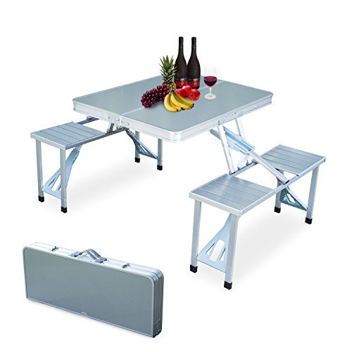 Bopstyle New Outdoor Garden Aluminum Portable Folding Camping Picnic Table With 4 Seats