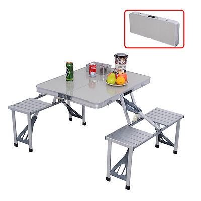 COSTWAY Outdoor Garden Aluminum Portable Folding Camping Picnic Table W 4 Seats