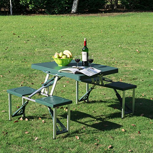 GHP Green Portable Outdoor Folding CampingPicnic Table w CaseDeep Seats