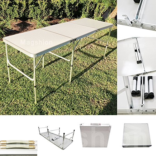 Magshionaluminum Tri-folding Table Outdoor Picnic Camping Dining Party Travel Tables- 6ftx2ft Light Weight