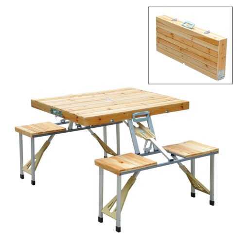 Outdoor Garden Wooden Portable Folding Camping Picnic Table With 4 Seats