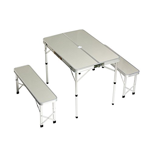 Plixio Folding Aluminum Picnic Table with Bench Seats - Camping Table