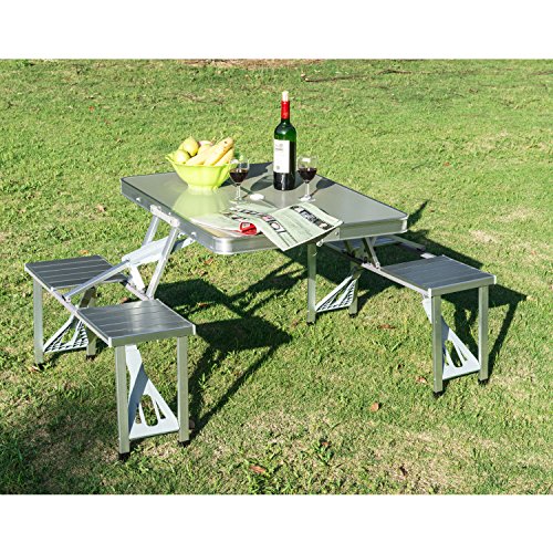 GHP Outdoor Camping Portable Folding Aluminum Picnic Table Portable w Case Chair