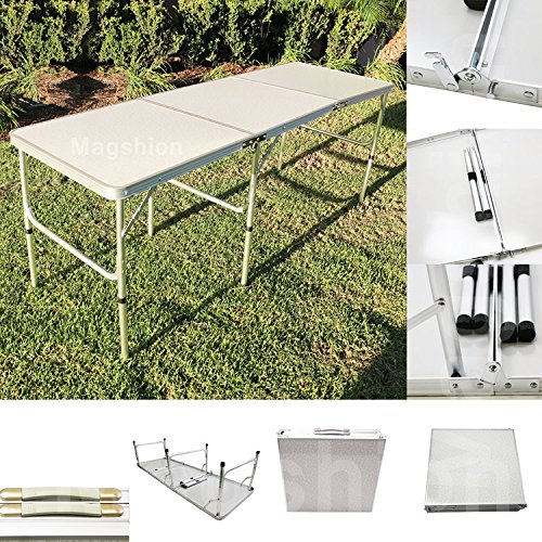 Magshionlight Weight Tri Fold Aluminum Outdoor Camp Picnic Table 6ft- Silver