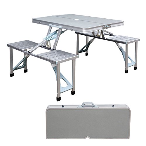 New Outdoor Portable Folding Aluminum Picnic Table 4 Seats Chairs Camping wCase