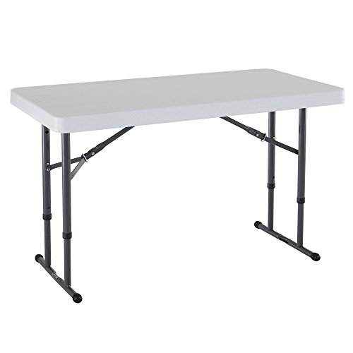 Lifetime 80160 Commercial Height Adjustable Folding Utility Table 4 Feet White Granite