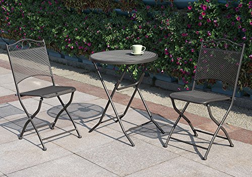 1PerfectChoice 3 pcs Outdoor Patio Pool Yard Portable Dining Set Iron Mesh Foldable Table Chair