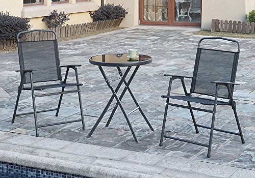 3 pcs Outdoor Patio Pool Yard Portable Dining Set Foldable Table Folding Chairs