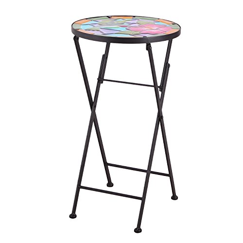 Decenthome Embroidery Style Artscape Accent Glass Top Round Side Table Plant Stand Foldable hummingbird Ii