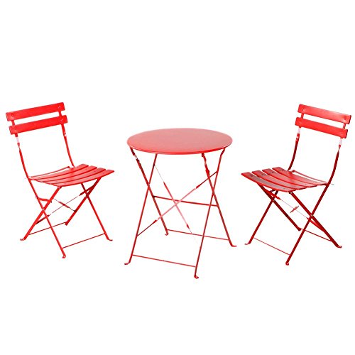 Grand Patio Outdoor Balcony Folding Steel Bistro Furniture Sets Foldable Table and Chairs Red