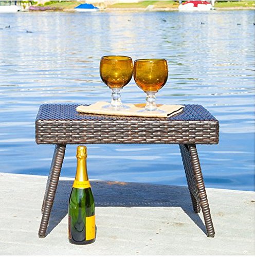 Patio Side Table Foldable Wicker Coffee Tables Sturdy Elegant Outdoor Weather Resistant Pool Standing Folding