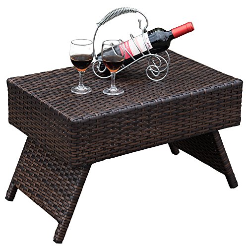 Sundale Outdoor Foldable Outdoor Wicker Table Weather Proof Patio FurnitureBrown Wicker