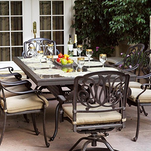 Darlee Elisabeth 9 Piece Cast Aluminum Patio Dining Set With Granite Top Table - Ruby Granite Tile