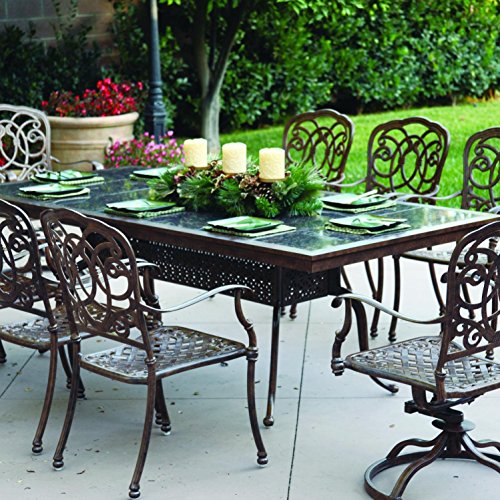 Darlee Florence 9 Piece Cast Aluminum Patio Dining Set With Granite Top Table - Mocha  Brown Granite Tile