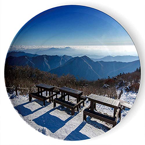 CUDEVS Wooden Picnic Tables with Benches in Winter Christms PlatePainted Porcelain PlatedColorfulrative Plate678inch Plates PorcelainDeogyuColorful Mountains8 Inch
