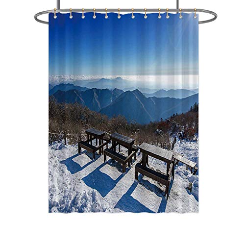 Hitecera Wooden Picnic Tables with Benches in WinterFabric Shower Curtain Deogyu Mountains for Bathroom 84 in by 72 in WxH