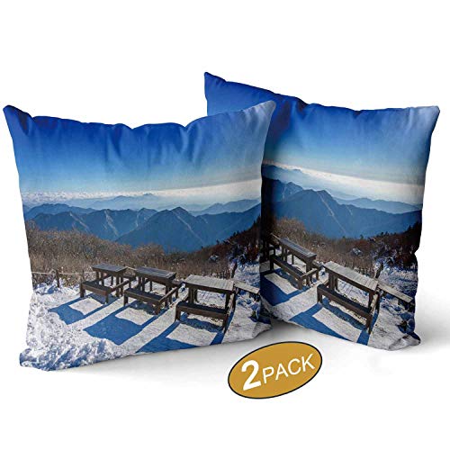 Nine City Wooden Picnic Tables with Benches in WinterPillow Covers Super Soft Set of 2 DeogyuColorful Mountains Square Throw Pillow for Couch Sofa Cushion Covers 12 X 12