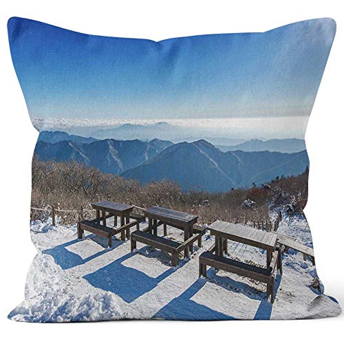 Nine City Wooden Picnic Tables with Benches in Winter Throw Pillow Cushion CoverHD Printing Decorative Square Accent Pillow Case16 W by 16 L