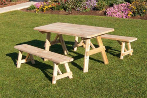Cedar 6 Foot Picnic Table with 2 Benches Detached - STAINED- Amish Made USA -Redwood