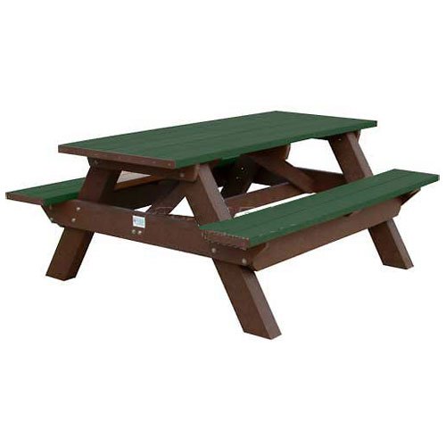 Deluxe 6 Picnic Table Green Top BenchBrown Frame