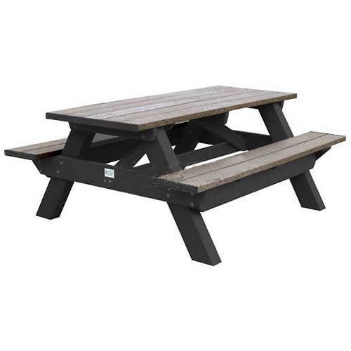 Deluxe 6 Picnic Table Weathered Top BenchBlack Frame