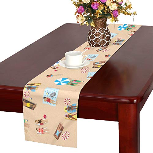 JXCSGBD Toilet Table Runner Summertime People Sunbathing Beach Table Setting Decor Park Table Runners 16x72 Inch for Dinner Parties Events Decor