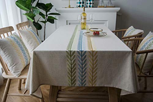 YQ Park Tablecloth Heavyweight Vintage Burlap Cotton Tablecloths for Rectangle Tables Seats 6 to 8 People 53x94 inch Colored Wheat Embroidery