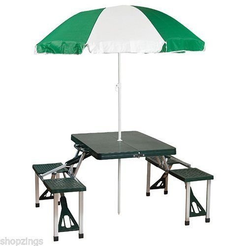 Portable Folding Picnic Table with Umbrella Camping Park Beach Outdoor