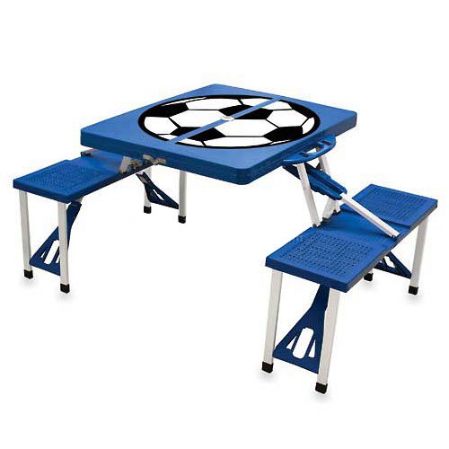 Soccer Portable Folding Picnic Table With Seats Blue