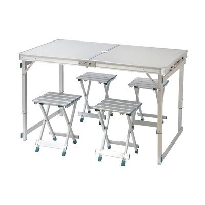 5 Piece Aluminum and MDF Picnic Table and Stool Set Gray