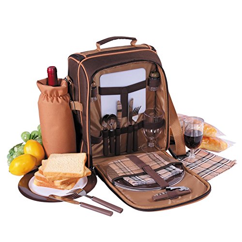 Apollowalker Picnic Bag Basket For 2 Person With Cooler Compartment Includes Tableware Cutlery Set For Picnic