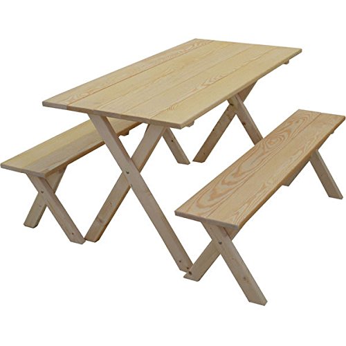 Modern Vintage 5-foot 3-Piece Picnic Table Set Crafted From Pine Wood And Steel In Pine Tan Finish