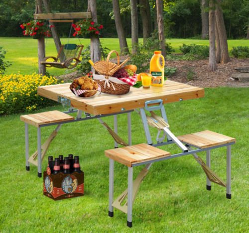 Outdoor Portable Folding Camping Wooden Picnic Table set With Case Seat